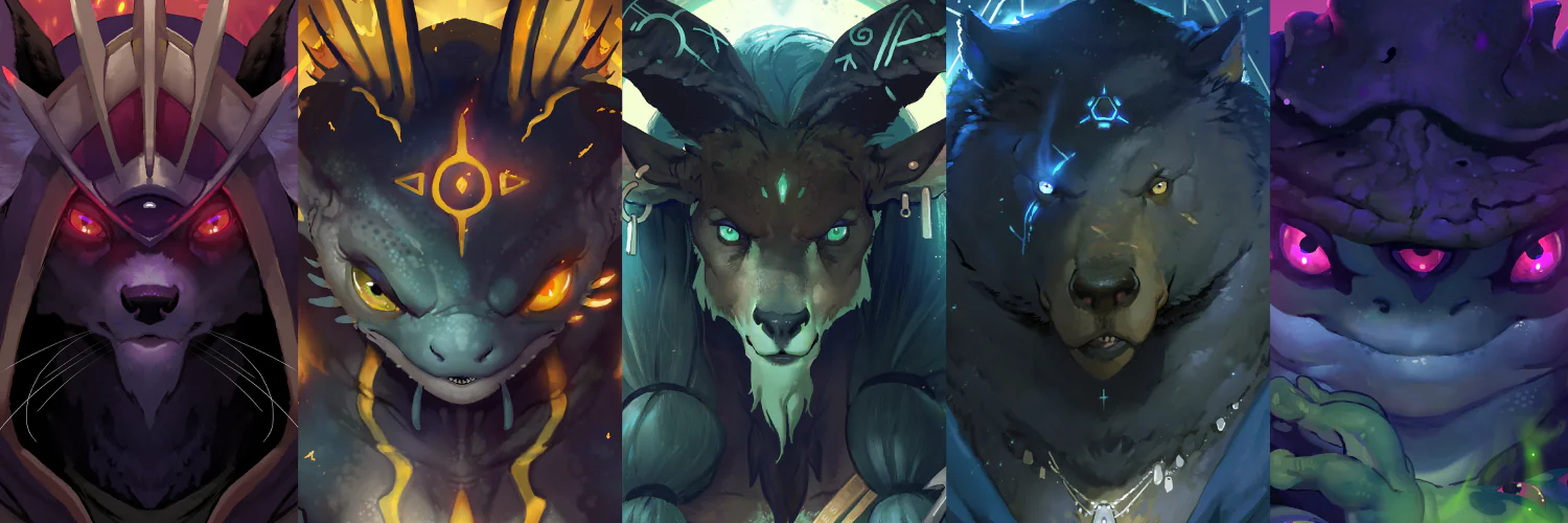 Shadowstone key art: five hero portraits side by side